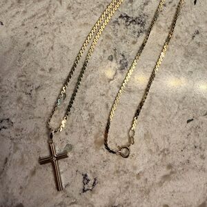 14K Italian Yellow Gold Cross Diamond Necklace